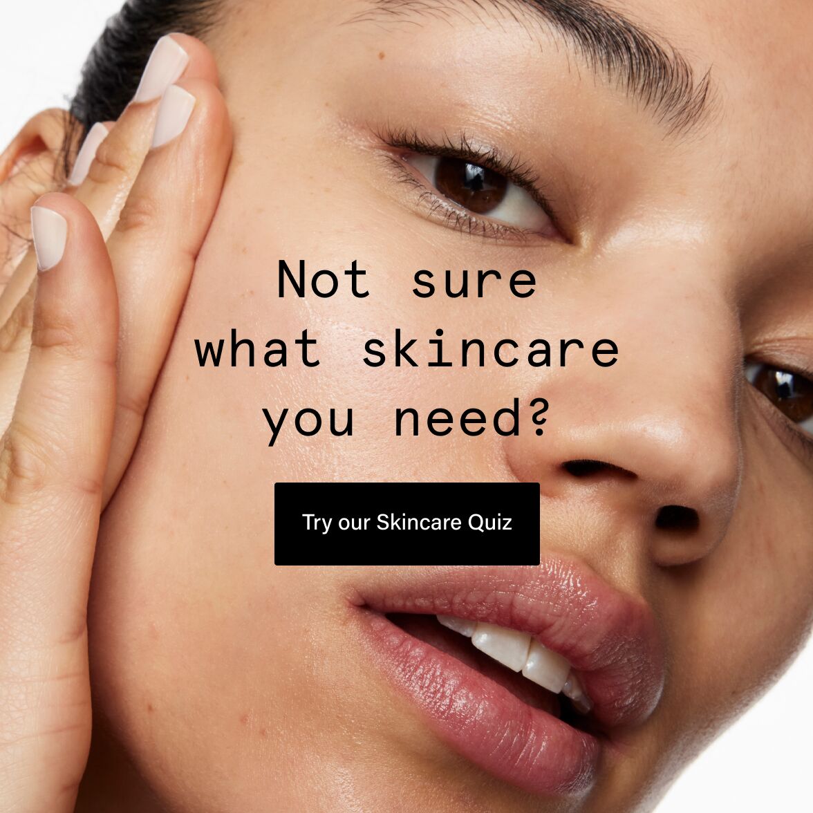 Image of model directing to skincare quiz