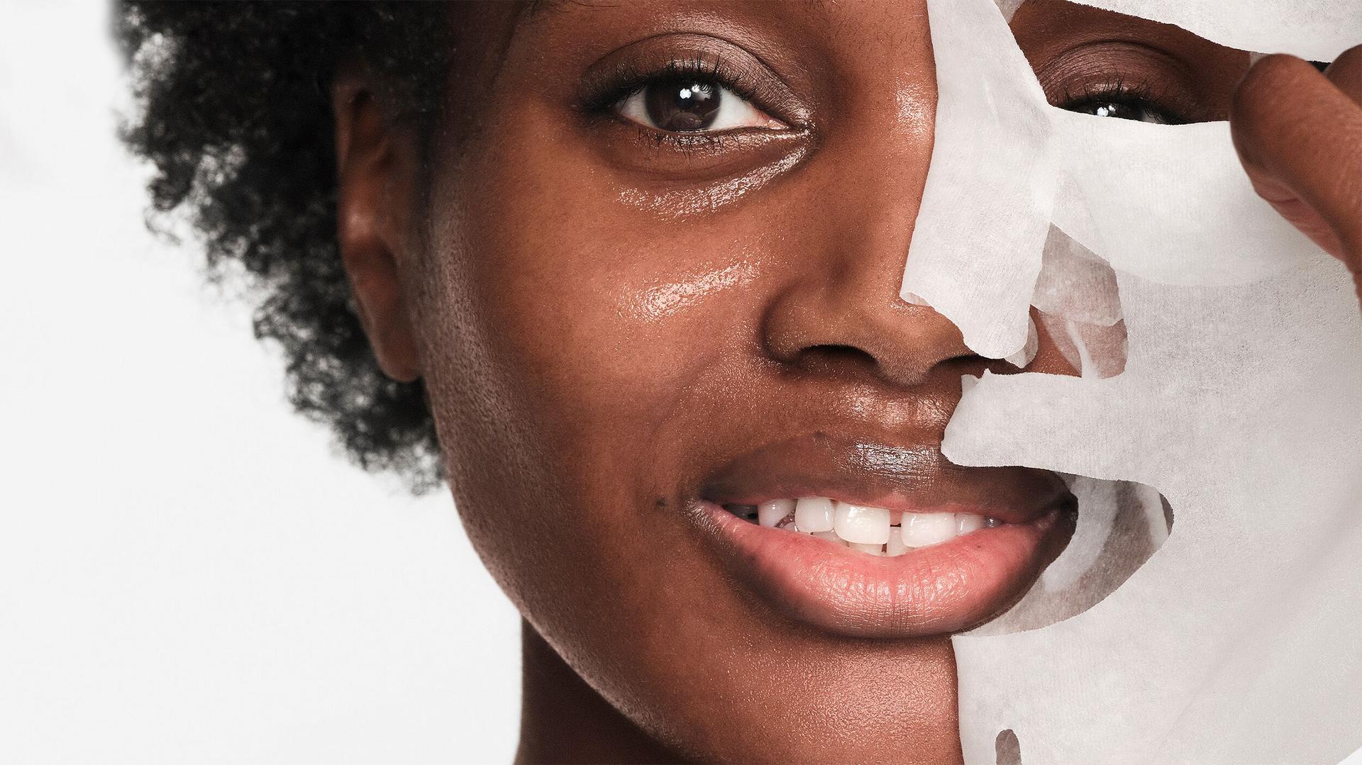 Model with a Beauty Pie sheet mask